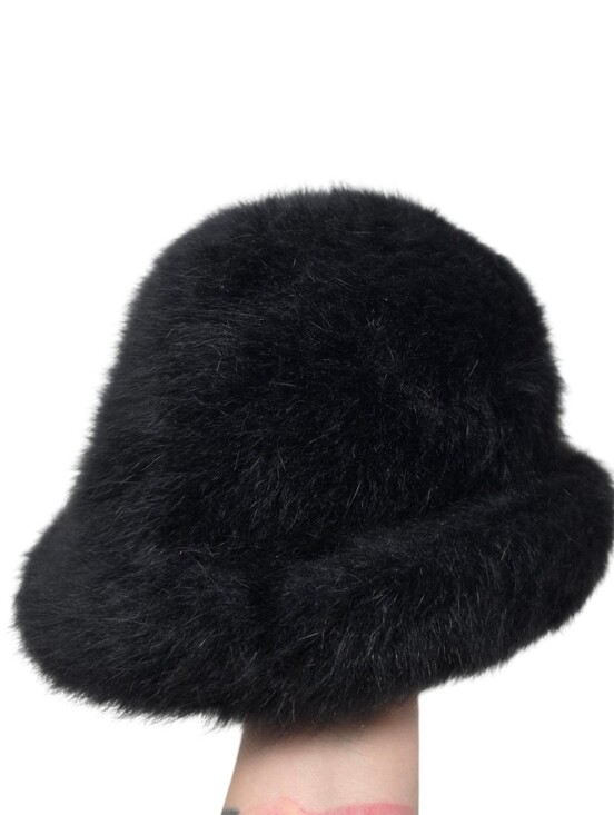 Vintage Marzi For Neiman Marcus Rabbit Fur Kangaroo Side Swept Brim Hat Black main image 6